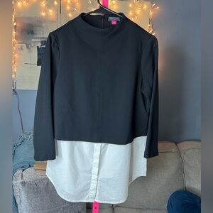 Vince Camuto Black & White Layered Look Blouse | Long Sleeve | Size S ✨
